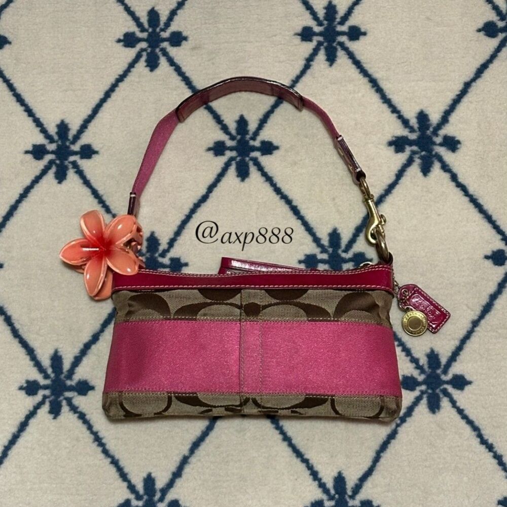 Coach Vintage Y2K Signature Stripe Demi Shoulder Bag Purse 2006 10120 - Pink